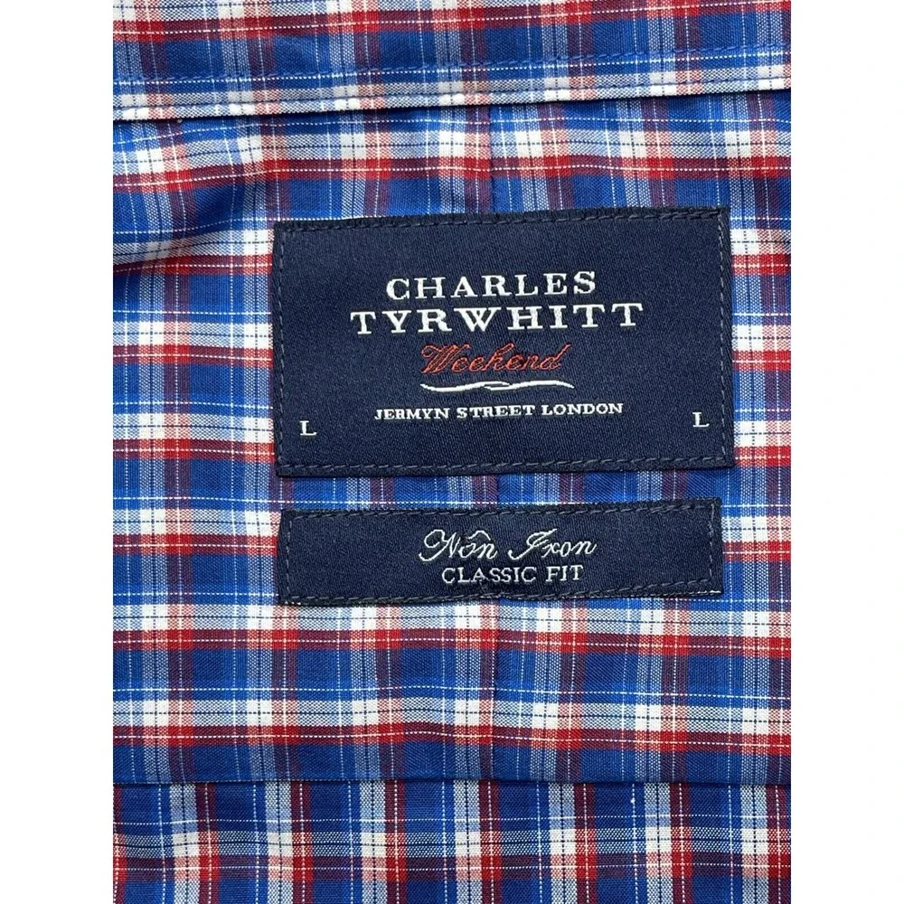 Charles Tyrwhitt Mens L Blue Plaid Weekend‎ Non-Iron Classic Fit Shirt - Picture 2 of 12